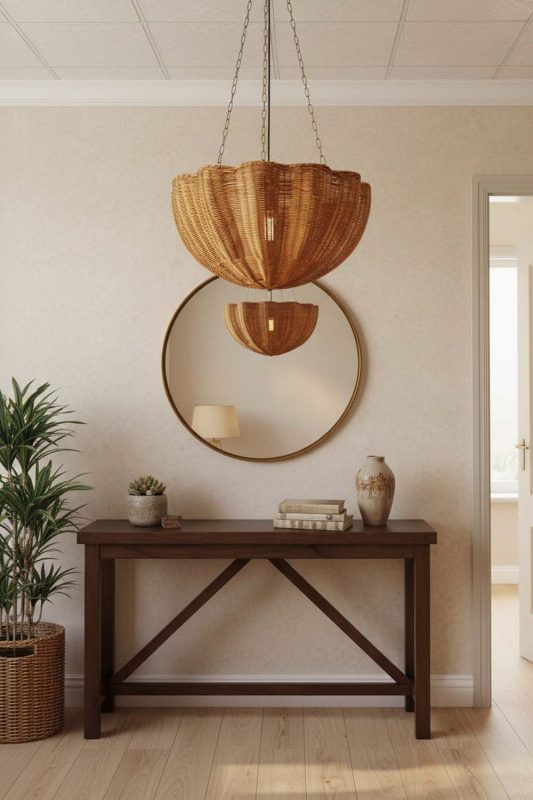 Entryway Scalloped Rattan Pendant Light - Clean & Elegant