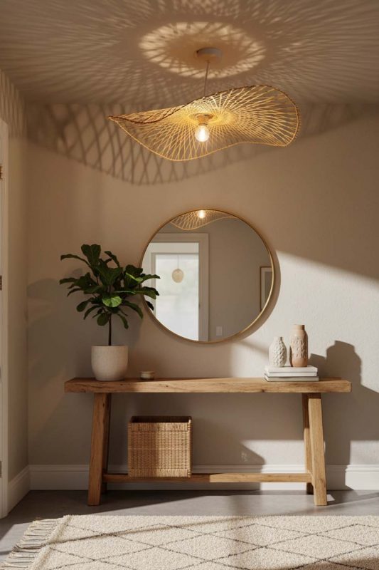 Entryway Single Bamboo Lotus Leaf Pendant Light - Clean & Elegant