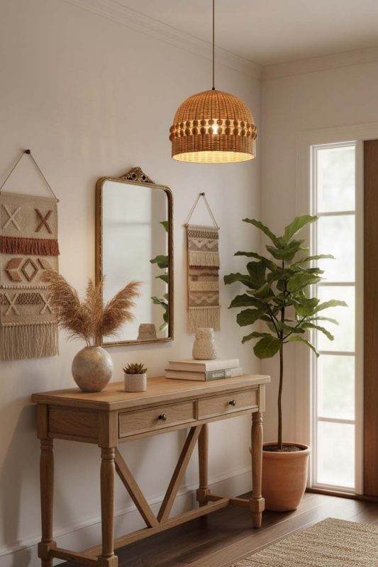 Entryway Small Bamboo Bell Pendant Light - Clean & Elegant