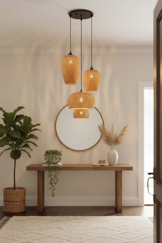 Entryway Small Bamboo Cluster Pendant Light - Bright & Open Feel
