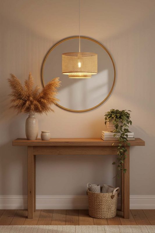 Entryway Small Rattan Drum Pendant Light - Stylish & Inviting
