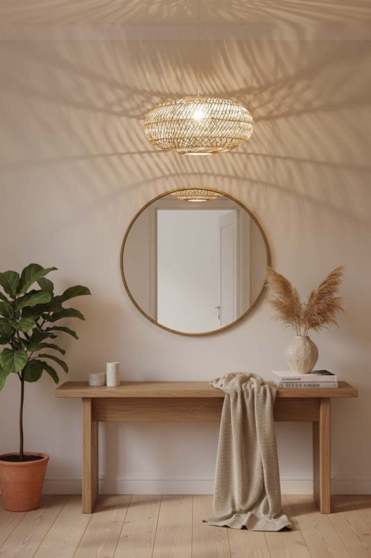 Entryway Sophisticated Rattan Round Pendant - Bright & Open Feel