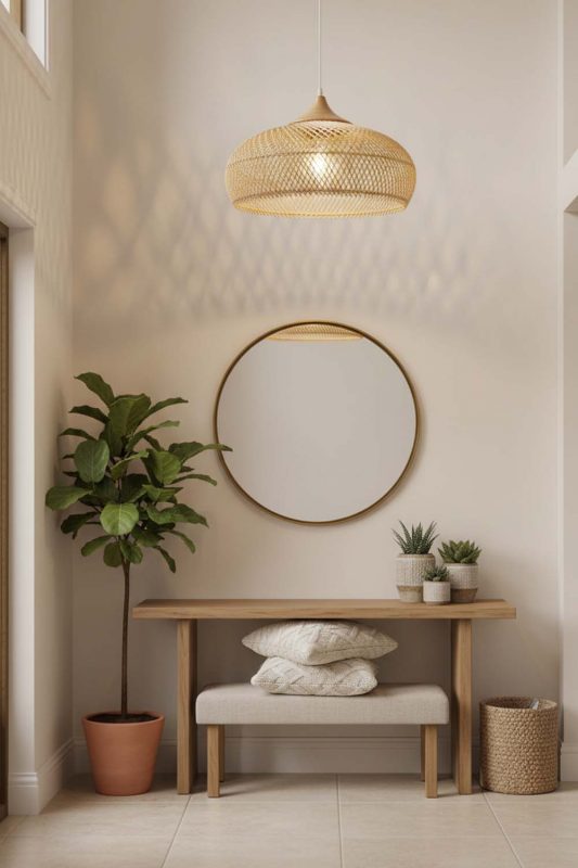Entryway Vintage Wood Rattan Pendant Light C - Clean & Elegant