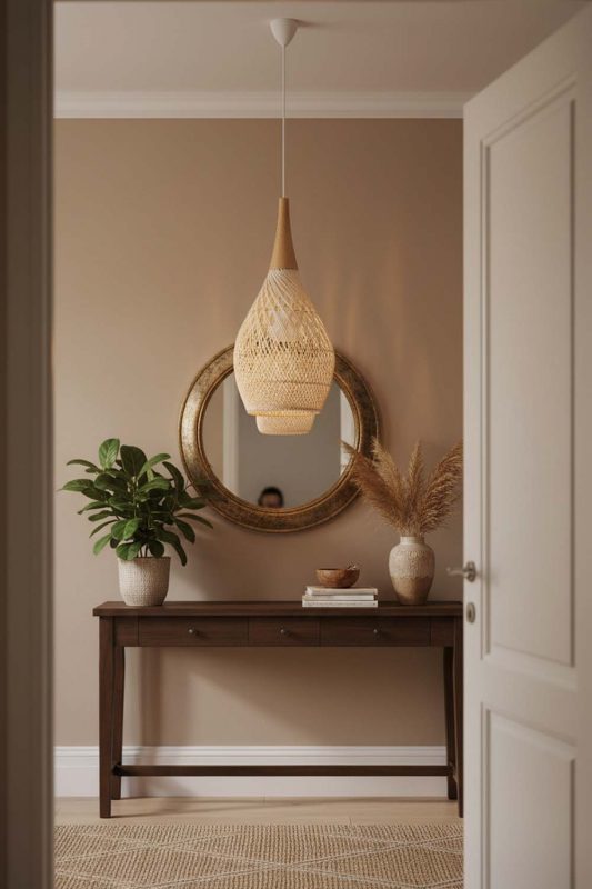 Entryway Vintage Wood Rattan Pendant Light D - Bright & Open Feel