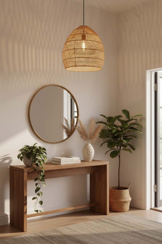 Entryway Wicker Basket Pendant Light Beige Color - Bright & Open Feel