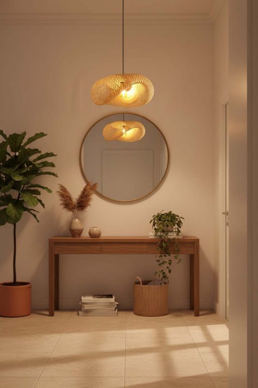 Entryway Wicker Bird Nest Pendant Light A - Bright & Open Feel