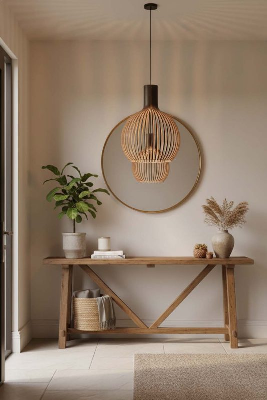 Entryway Wood Cage Pendant Light - Bright & Open Feel