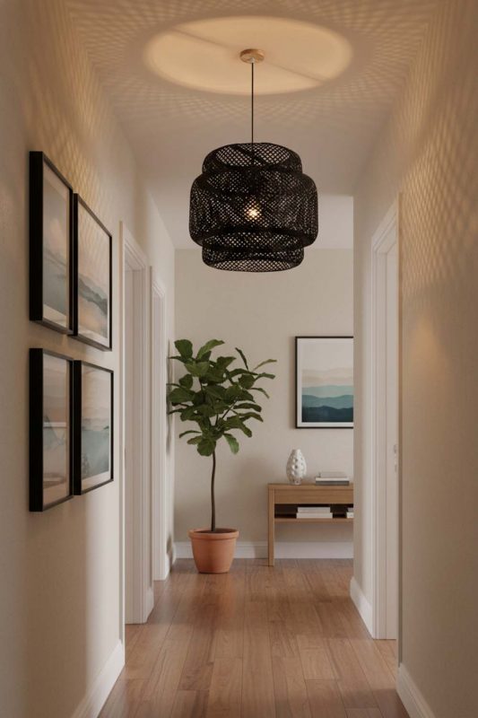 Hallway Black Bamboo Sinnerlig Pendant Lamp - Elegant Flow