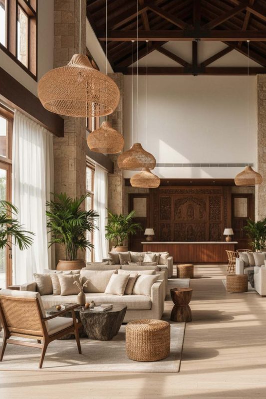 Hotel & Resort Beige Kloe Rattan Pendant Light - Resort-style Ambience