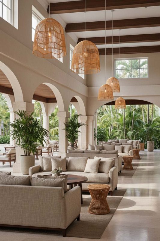 Hotel & Resort Beige Rattan Birdcage Pendant Light - Resort-style Ambience