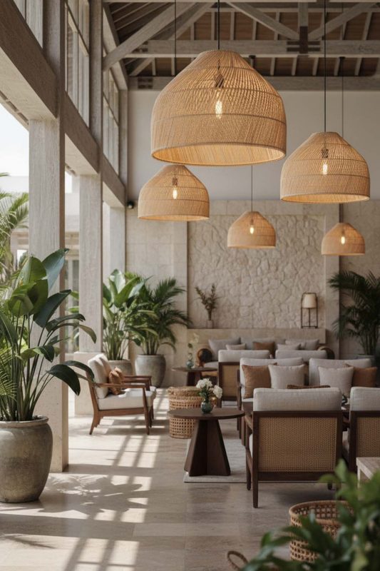 Hotel & Resort Natural Rattan Wide Dome Fixture - Luxury & Relaxing