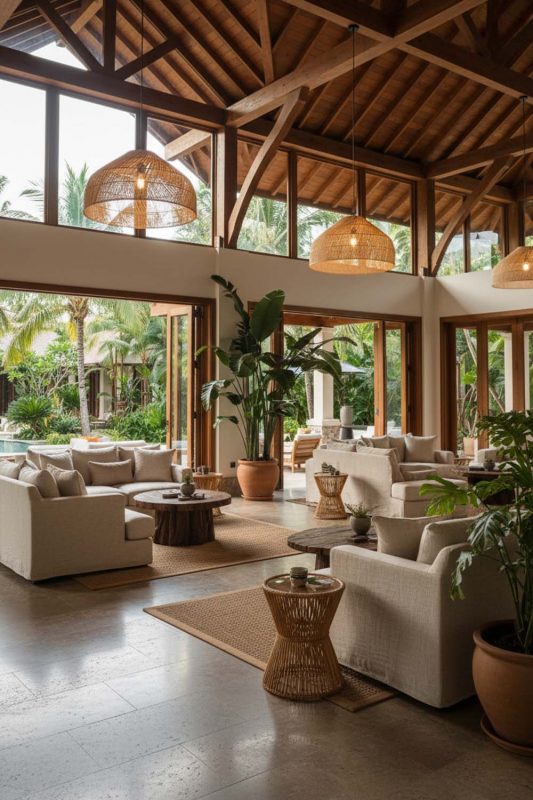 Hotel & Resort Natural Rattan Wide Dome Pendant Light - Resort-style Ambience