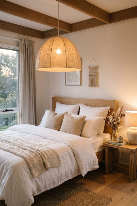 Linen Dome Pendant Light For Bedroom – Soft Glow Scandinavian Interior Ideas