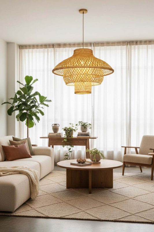 Living Room Bamboo 3 Layered Pendant Light - Aesthetic & Trendy