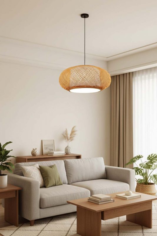 Living Room Bamboo Donut Pendant Light - Warm & Relaxing
