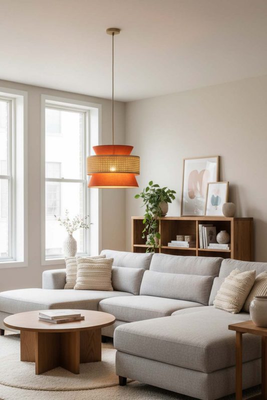 Living Room Bamboo Fabric Shade Pendant Light - Aesthetic & Trendy