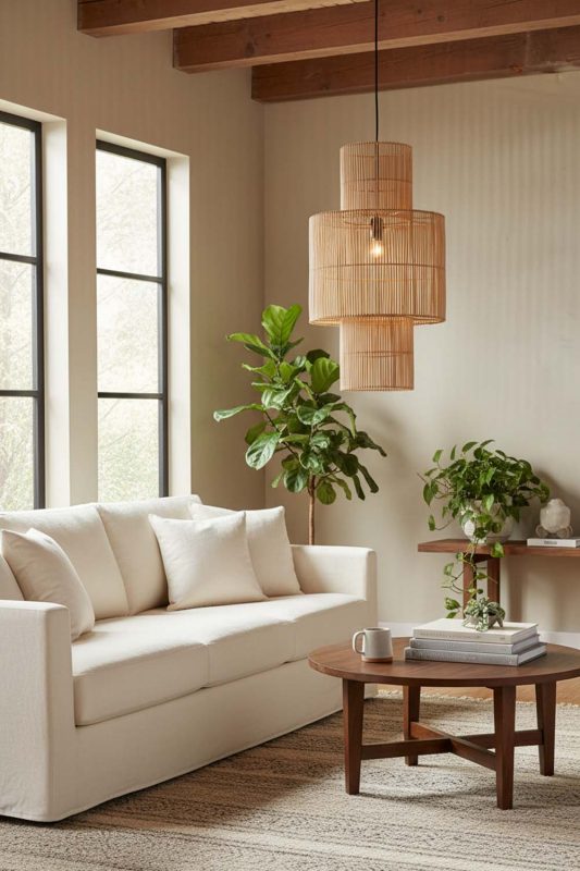 Living Room Bamboo Lantern Geometric Pendant Light - Elegant & Comfortable