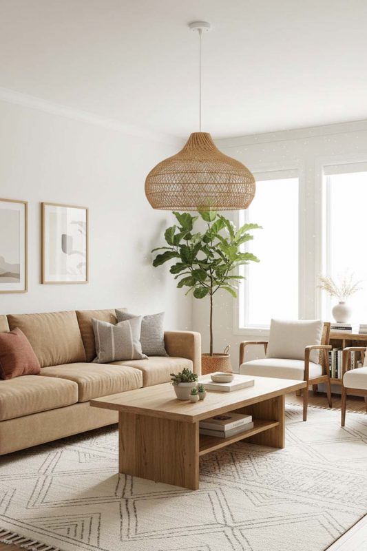 Living Room Beige Kloe Rattan Pendant Light - Stylish & Modern
