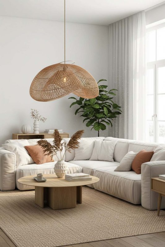 Living Room Beige Rattan Cloud Pendant Light - Warm & Relaxing