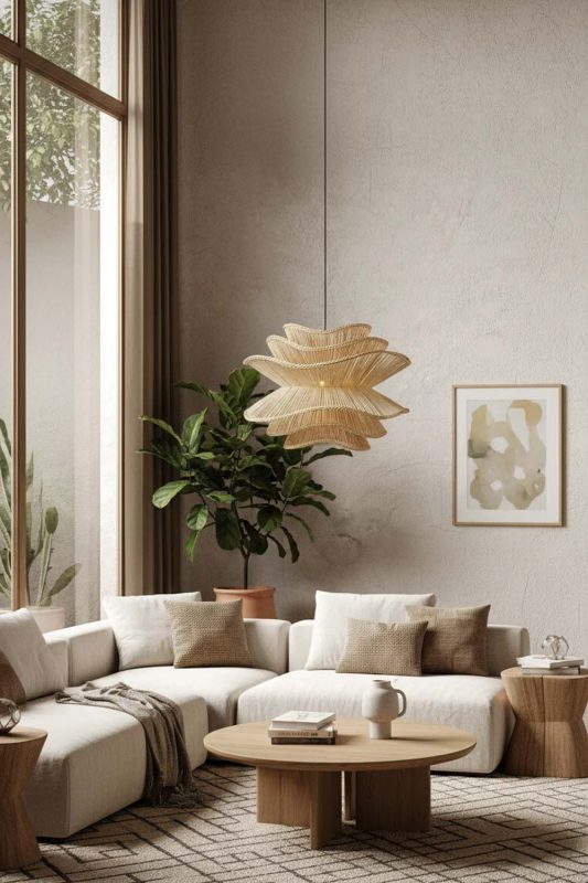 Living Room Beige Vietnamese Flower Rattan Chandelier - Aesthetic & Trendy