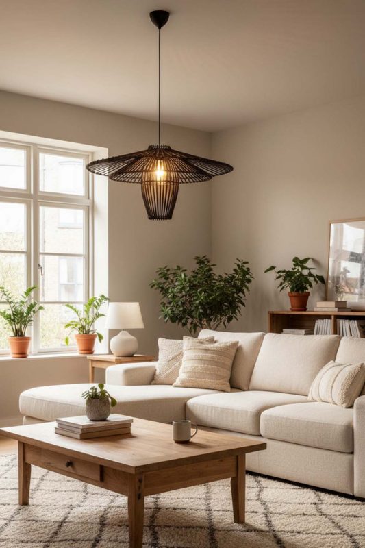 Living Room Black Bamboo Starburst Pendant Light - Cozy & Inviting
