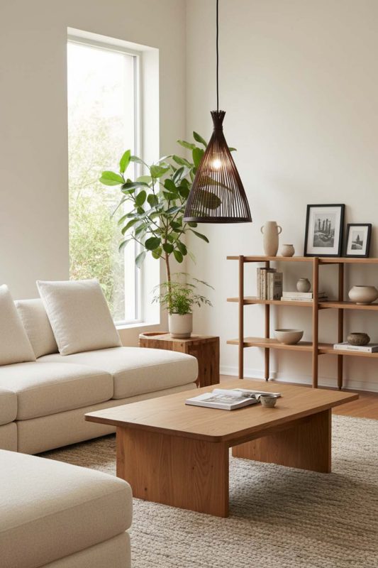 Living Room Black Bamboo Tapered Pendant Light - Stylish & Modern