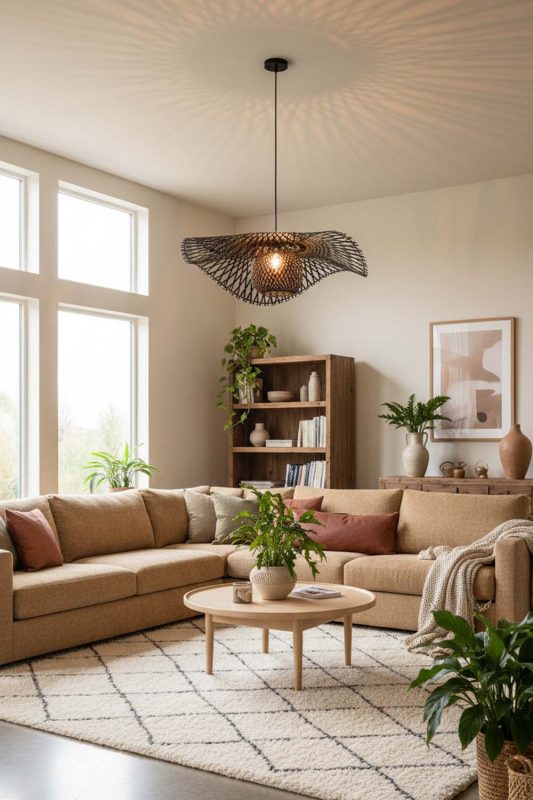 Living Room Black Lotus Bamboo Pendant Light - Cozy & Inviting