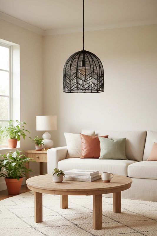 Living Room Black Rattan Birdcage Pendant Light - Warm & Relaxing