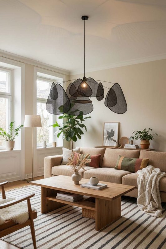 Living Room Black Rattan Petal Ceiling Light - Stylish & Modern