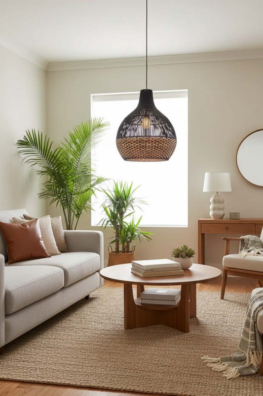 Living Room Bottom Tan Brown Rattan Light Black Body - Stylish & Modern