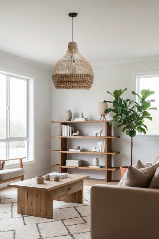 Living Room Bottom Tan Brown Rattan Pendant Light - Warm & Relaxing