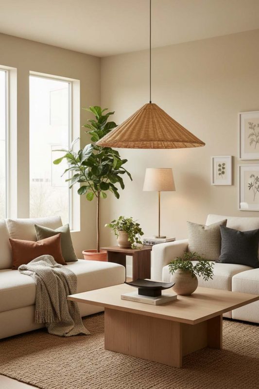 Living Room Brown Rattan Cone Pendant Light - Aesthetic & Trendy