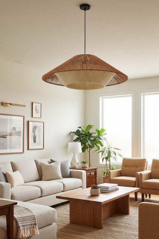 Living Room Cone Hemp Rope Pendant Lamp - Stylish & Modern
