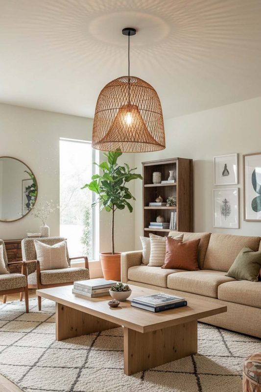 Living Room Double Layer Rattan Cage Pendant - Warm & Relaxing
