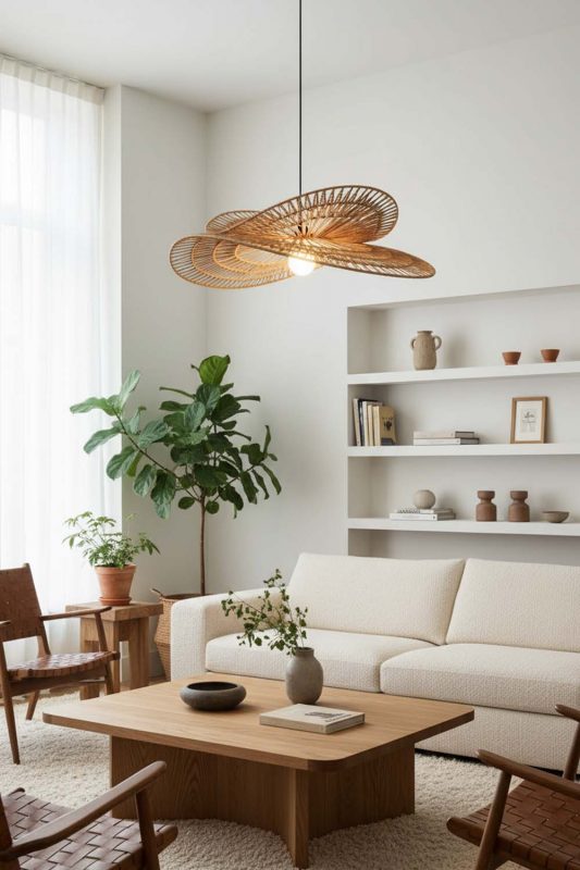 Living Room Double Wing Wicker Pendant - Cozy & Inviting