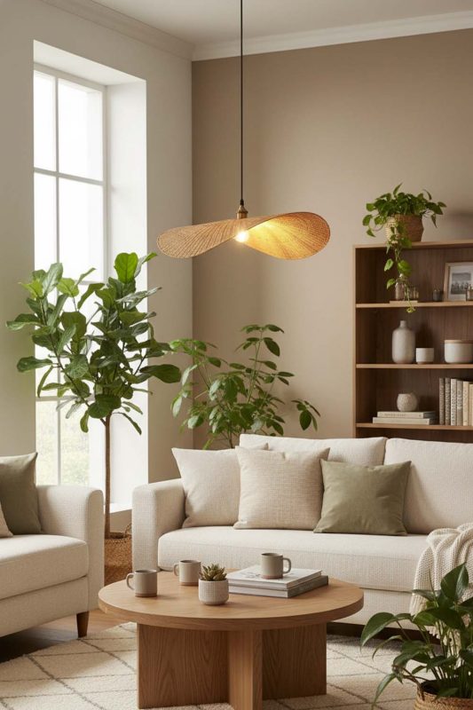 Living Room Flat Rattan Pendant Light - Warm & Relaxing