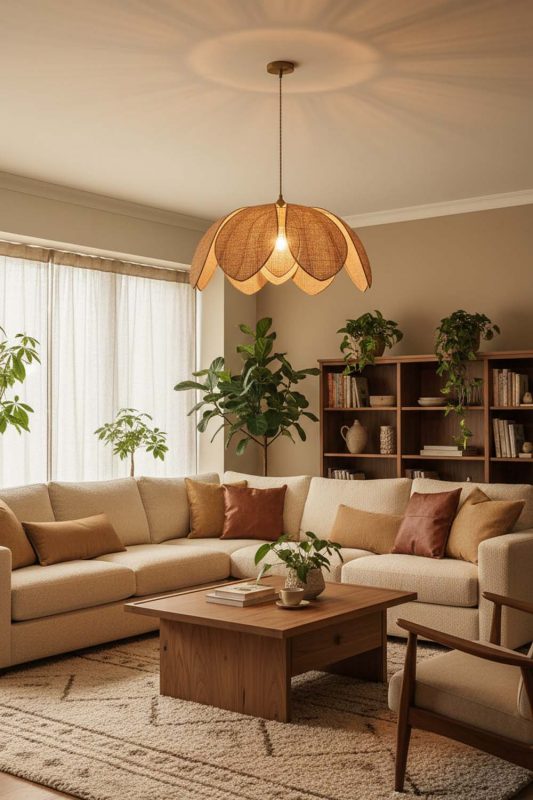 Living Room Flower Petal Rattan Pendant Light - Stylish & Modern
