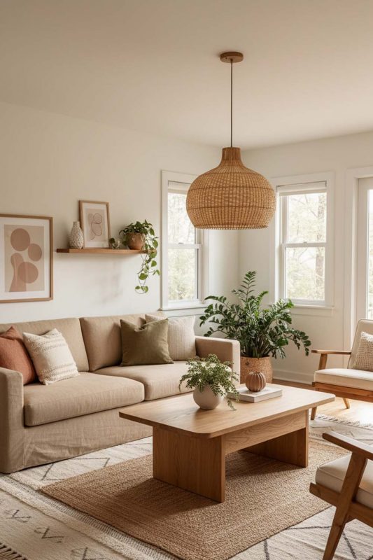 Living Room Full White Rattan Pendant Light - Elegant & Comfortable