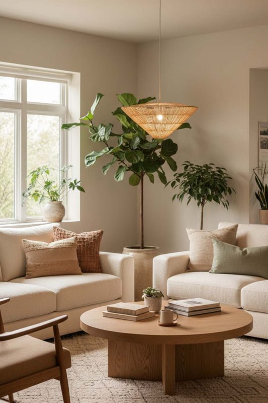 Living Room Inverted Pyramid Rattan Pendant Light - Cozy & Inviting