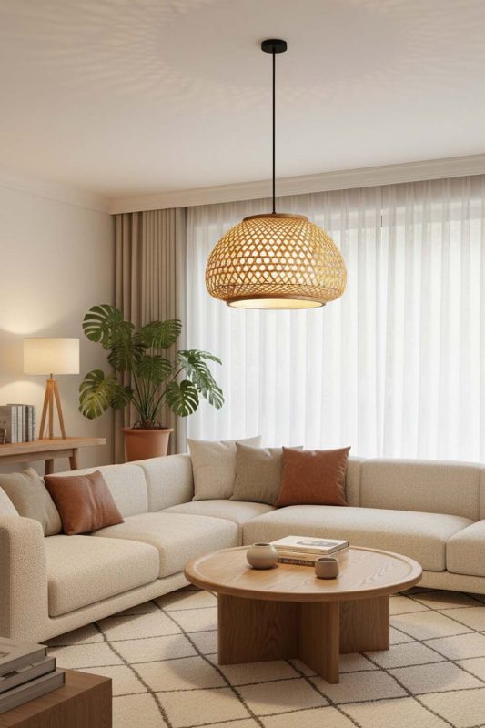Living Room Lattice Bamboo Pendant Light - Warm & Relaxing
