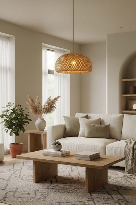 Living Room Natural Bamboo Basket Light Shade - Stylish & Modern
