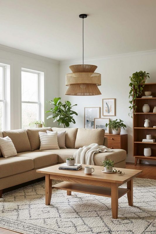 Living Room Natural Bamboo Silk Pendant Light - Stylish & Modern