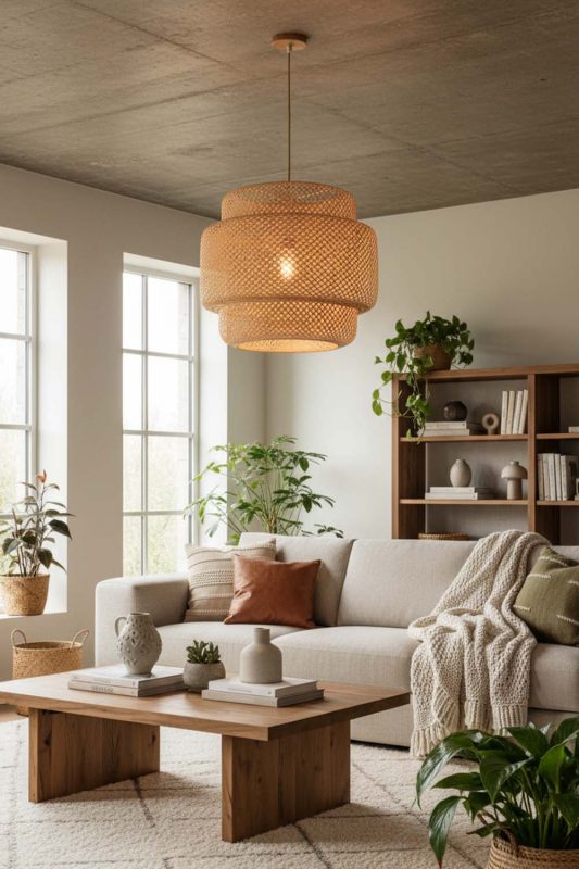 Living Room Natural Bamboo Sinnerlig Pendant Lamp - Cozy & Inviting