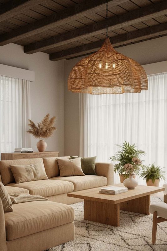 Living Room Natural Bloom Rattan Pendant Light - Aesthetic & Trendy