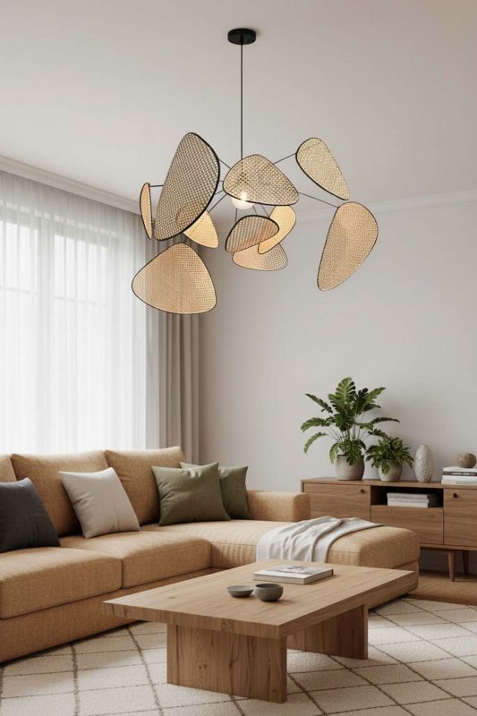 Living Room Natural Rattan Petal Ceiling Light - Elegant & Comfortable