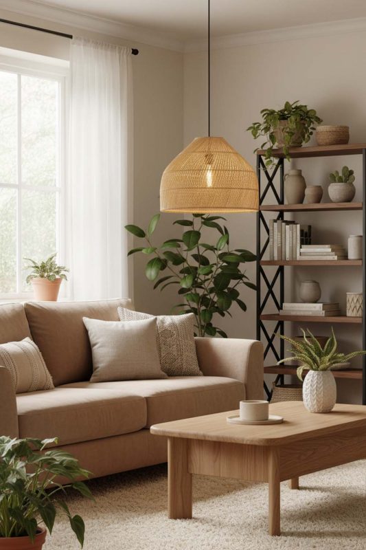 Living Room Natural Rattan Wide Dome Fixture - Cozy & Inviting