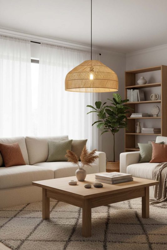 Living Room Natural Rattan Wide Dome Pendant Light - Stylish & Modern