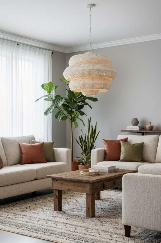 Living Room Natural Tiered Rattan Chandelier - Stylish & Modern
