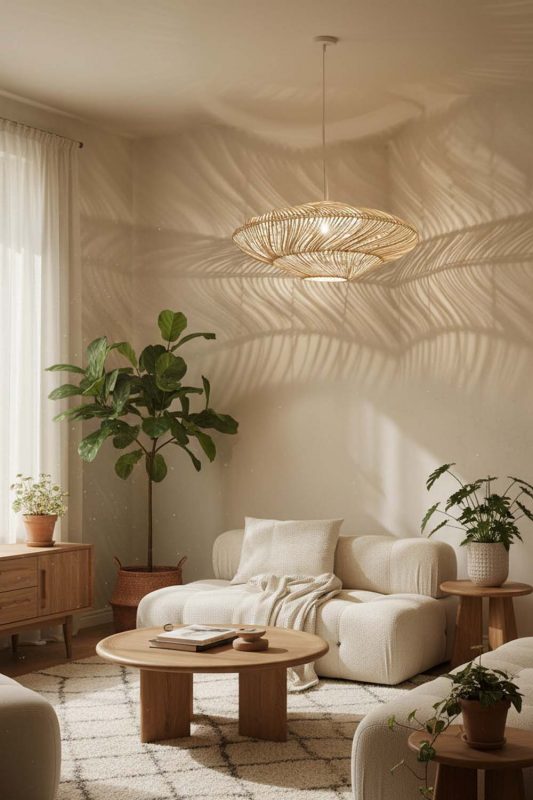 Living Room Natural Ufo Shades Rattan Lamp - Elegant & Comfortable