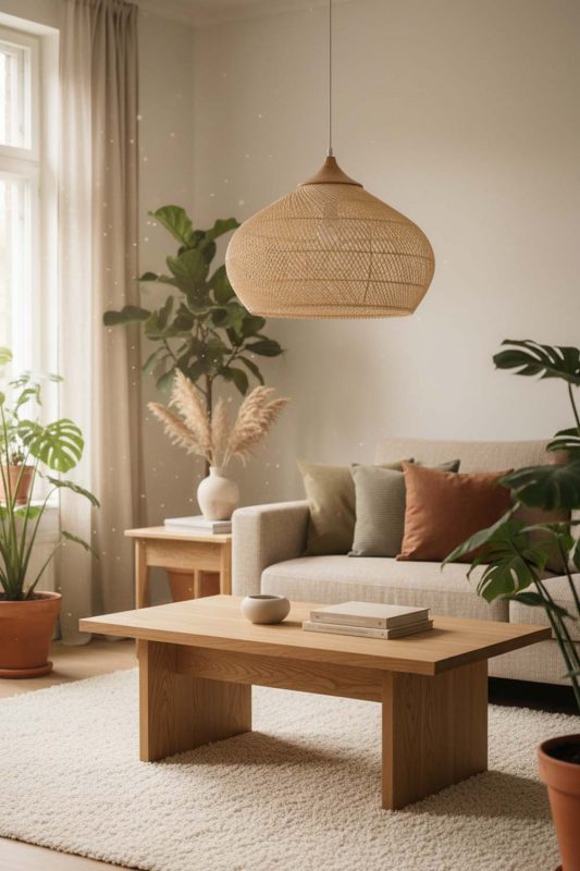 Living Room Natural Vintage Wood Rattan Pendant Light - Warm & Relaxing